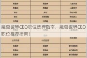 魔兽世界CEO职位选择指南，魔兽世界CEO职位推荐指南！